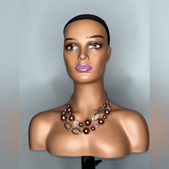 Brown and Silver Beaded Chain Necklace - Picture 1 of 4